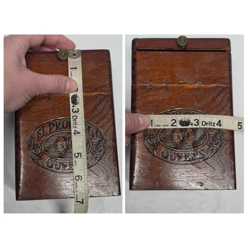 Vintage El Producto Queens Wooden Empty Cigar Box Storage Asymmetrical Lid